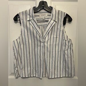 BANANA REPUBLIC Women's White Striped Collared Cropped Poplin Top Size S